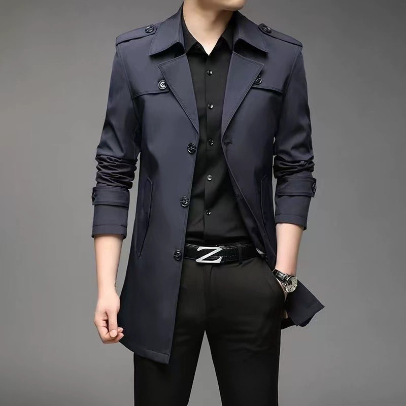 Мужская ветровка 2024 новый весенний средний длинный пиджак мужская куртка бизнес-повседневный папа наряд пальто среднего возраста