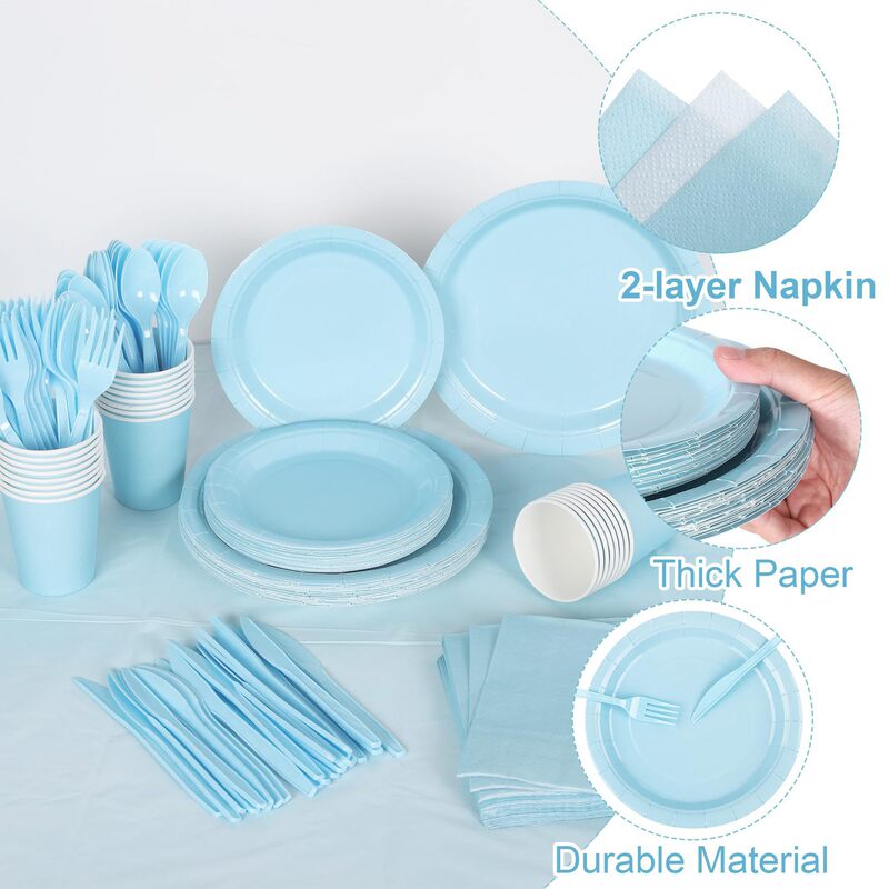 Disposable Tableware Set Plate and Cup Napkin Plastic Fork Knife Spoon Tablecloth Wedding Birthday Party Dinner Plate