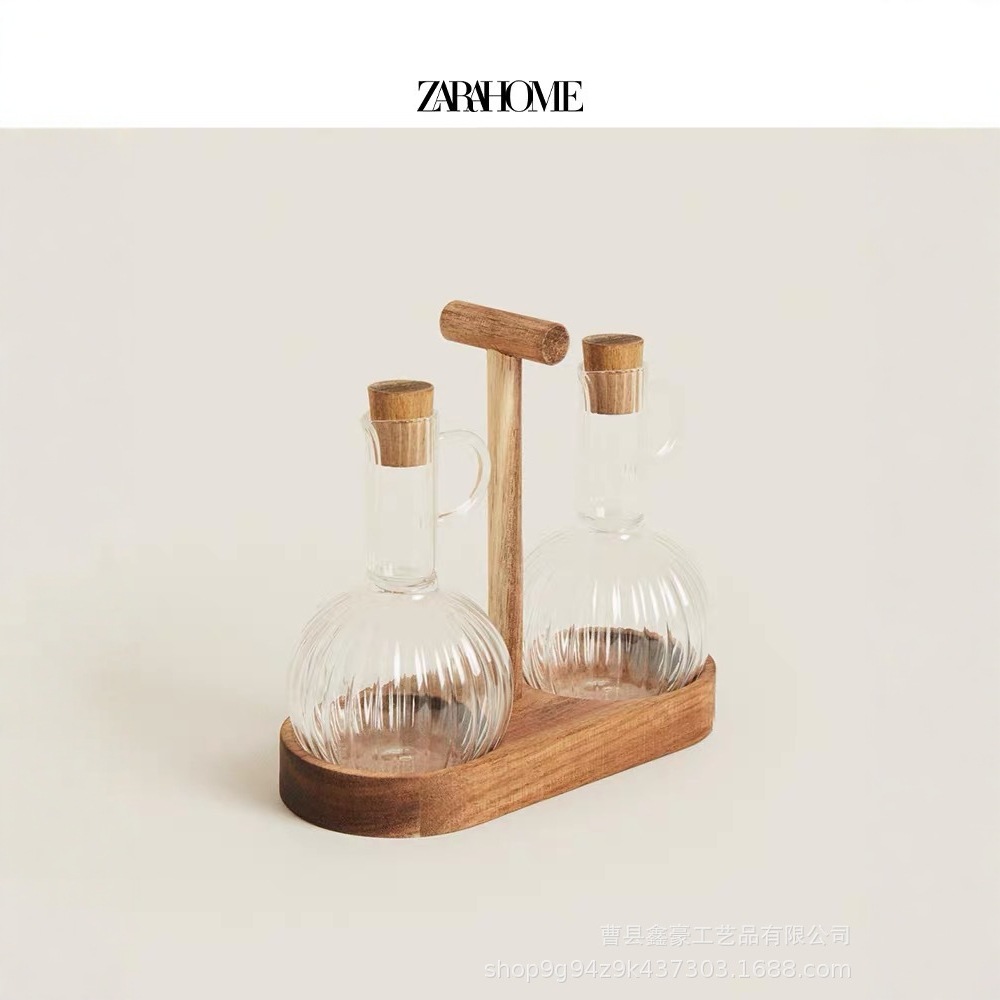 Casa de gran capacidad en forma de pera de alta borosilicona resistente al calor botella de aceite de vidrio botella de sabor líquido botella de madera accesorios de botella de aceite de vidrio