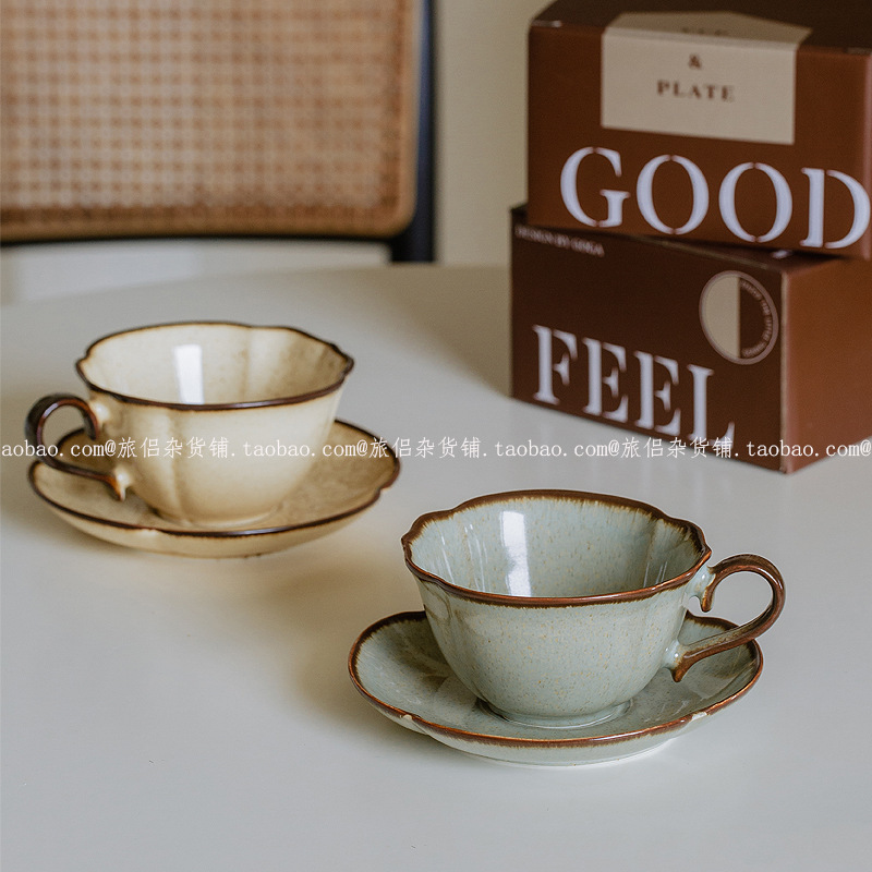 复古窑变釉下彩陶瓷咖啡杯碟拿铁拉花杯下午茶杯碟中古杯默认项无|undefined