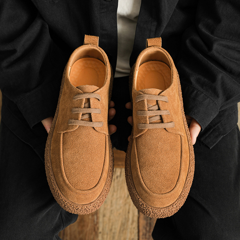 Spring new leather suede cowhide low-top lace-up outdoor wear-resistant retro casual shoes_vogvips.com
