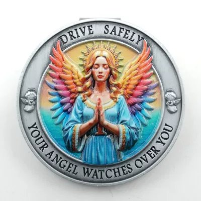 Jz34 Metal Car Sun Visor Clip, Guardian Angel Religious Pattern Car Ticket Holder, Creative Car Accessory (Car Glasses Clip/Bill Clip) - guardian-angel