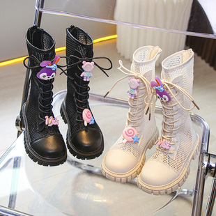 Girls' Mesh Boots 2025 Summer New Mesh Easiest for Match Long Mesh Boots Western Style Hollow Medium and Large Children's Breathable Mesh Boots