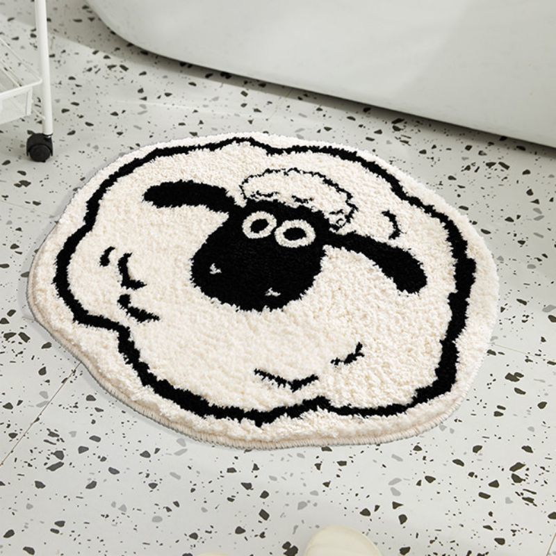 Cartoon Sheep Soft Anti-Slip Lambskin Style Bathroom Mat Foot Mat Home Toilet Entrance Rugs Bathroom Mat