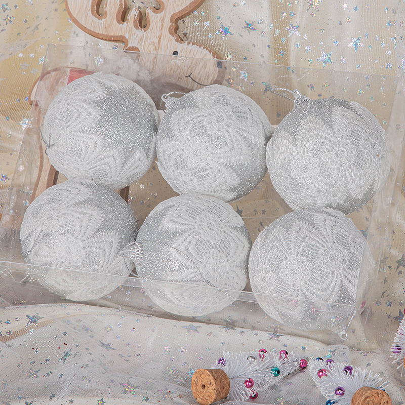 En stock encaje bola Navidad árbol decoraciones exquisito colgante tres colores opcional impreso pequeño colgante 8cm 6 unidades