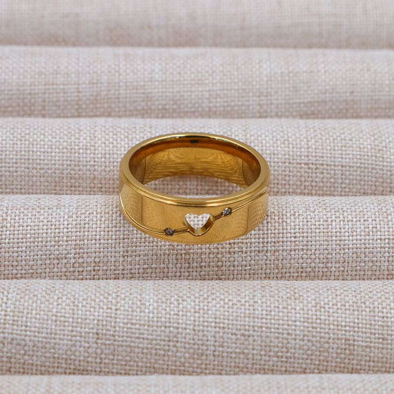Hollow Heart Zircon Inlaid Stainless Steel Ring