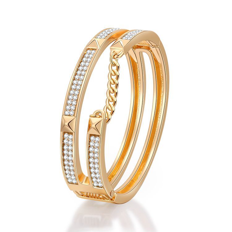 Fashion Double-layer Hollow Diamond-studded Chain Open Bracelet display picture 2