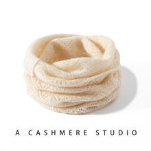 秋冬季新款100山羊绒镂空凤尾花脖套女士护颈百搭羊绒针织脖套