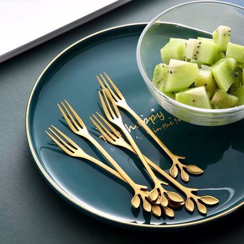 Stainless steel fruit fork light luxury style high value fashionable leaf fruit fork set home creative fruit picks