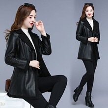 皮毛一体外套女中长款加绒加厚皮衣秋冬大码修身显瘦皮外套