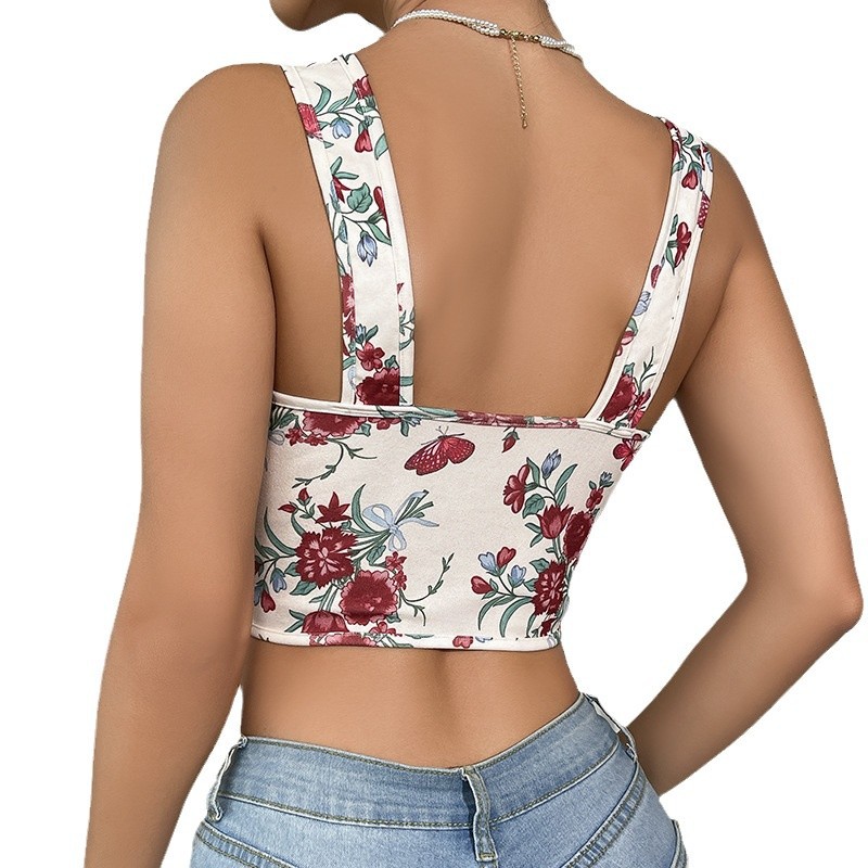 Transfronterizo nuevo estilo francés impresión retro corto sexy correa de correa