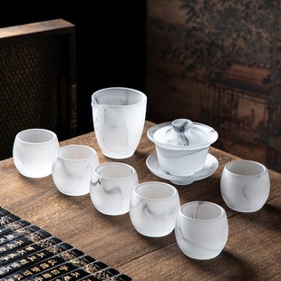 Household Ink Glazed Kung Fu Tea Set Crystal Glass Complete Set Thickeneded High Temperature Resistant Tea Cup High-Value Gift Box