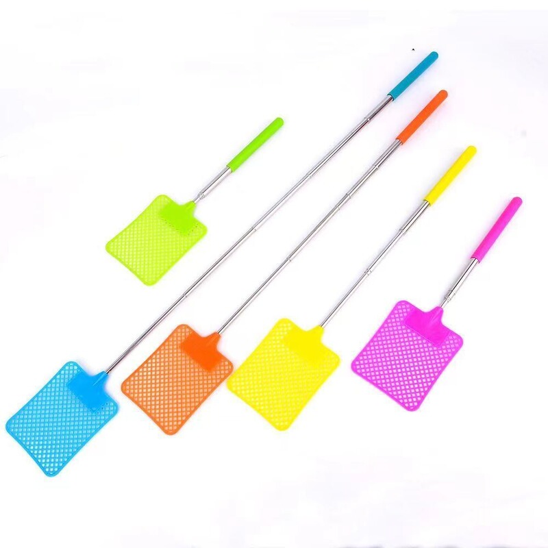 Stainless Steel Fly Swatter Household Retractable Mosquito Swatter Thickeneded Mosquito Swatter Long Iron Rod Square Fly Swatter