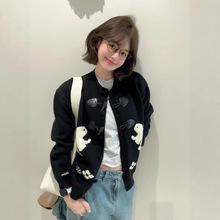 黑色费尔岛兔子提花针织开衫女秋冬韩系慵懒风牛角扣毛衣外套上衣