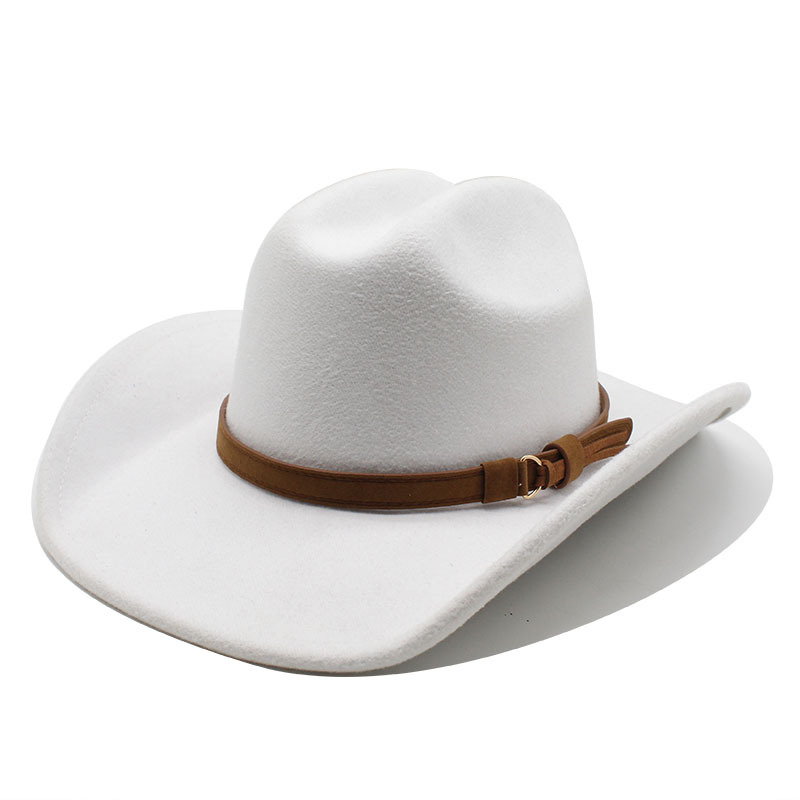 Unisex Retro Cowboy Style Solid Color Metal Button Big Eaves Fedora Hat display picture 4