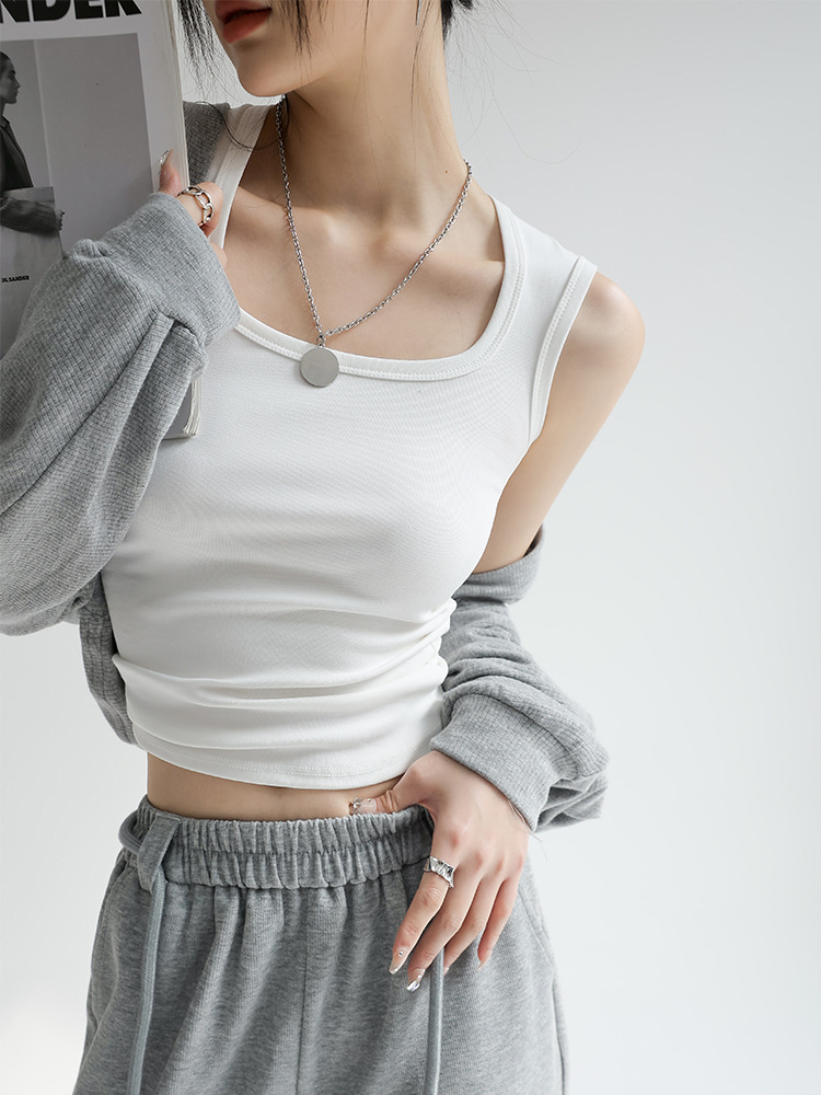Women's Camisole Tank Top 2026 Summer New Style Outerwear That Covers Side Breasts, Wide Shoulder Strap Base Shirt Trendy