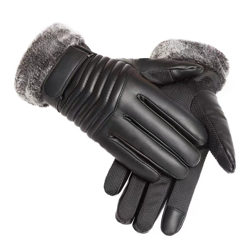 Guantes de cuero para hombres de invierno a prueba de viento, impermeable, guantes de motocicleta caliente, pantalla táctil de invierno