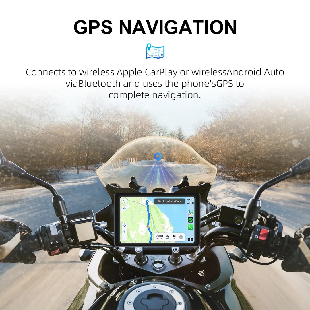 7inch Motorcycle Dash Cam Front 2K Dual Recording Wireless Carplay 2W Speaker Portable Navigator