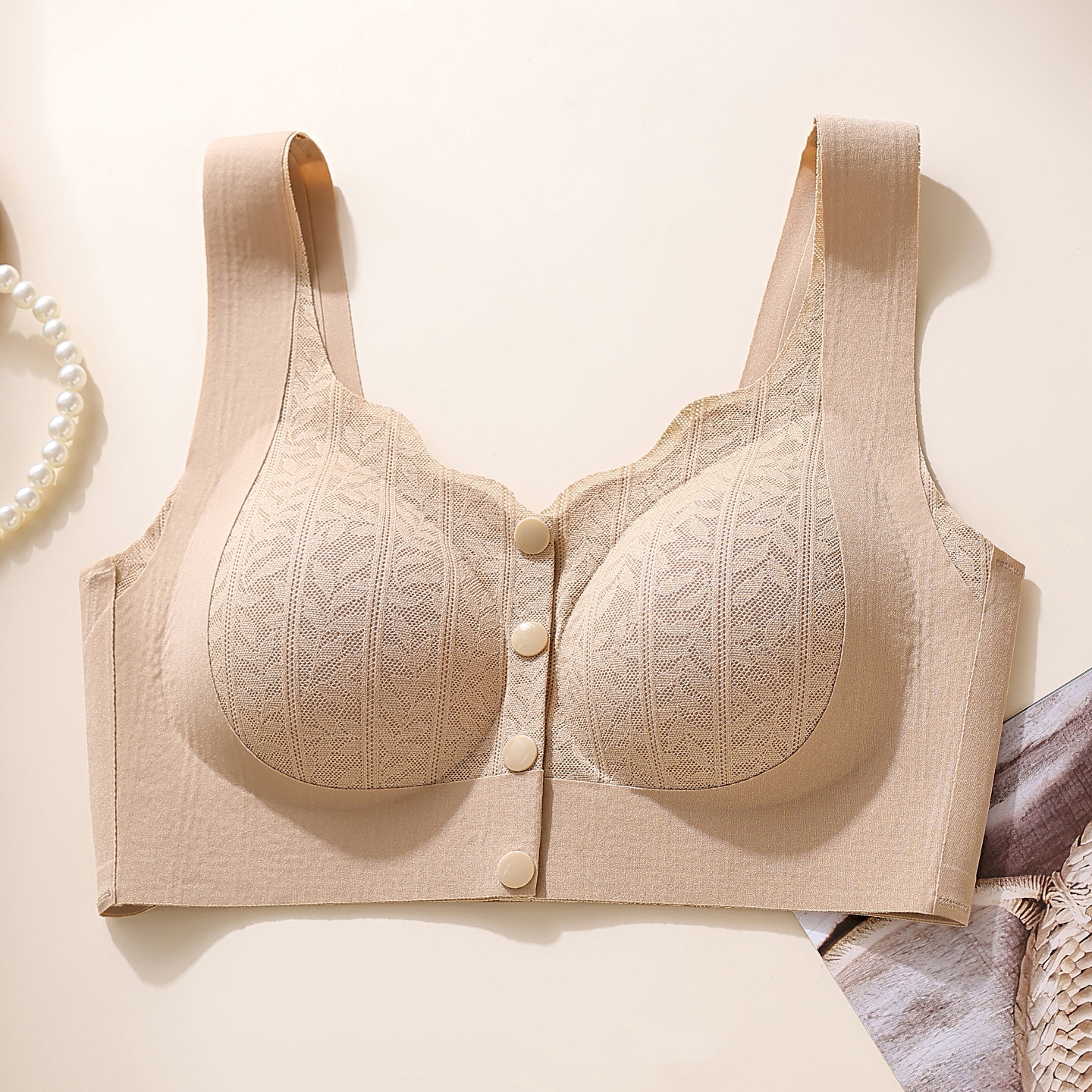 Nursing Bra with Front Buckle, No Rims, Maternity Bra, Push-Up Anti-Sagging, Breathable, Push-Up, Comfortable Large Size Bra