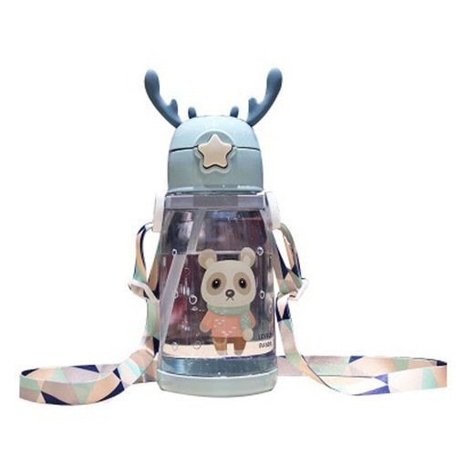 Children's water cup, kindergarten primary school student, baby anti-fall cup, cute girl student antler kettle with straw