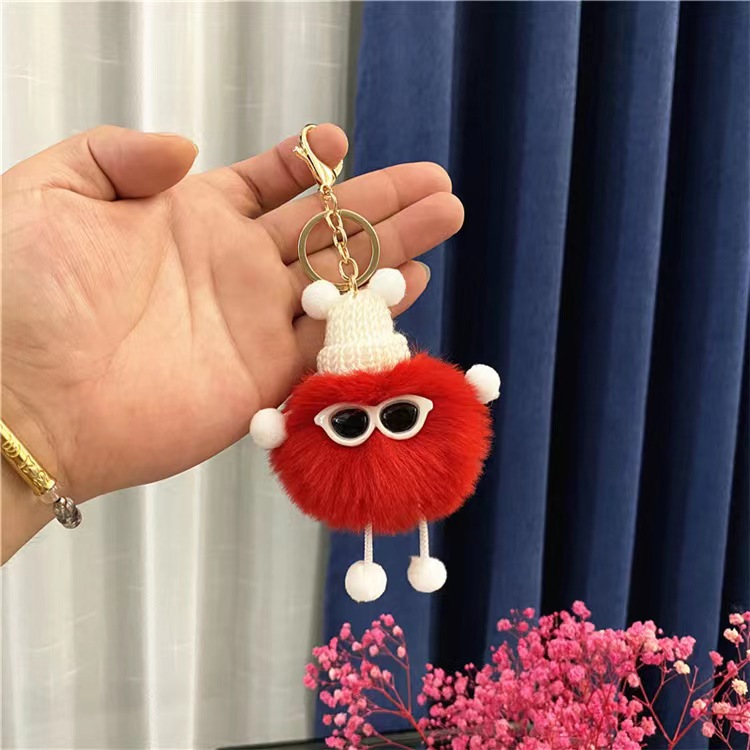 Color fur ball keychain [red]]