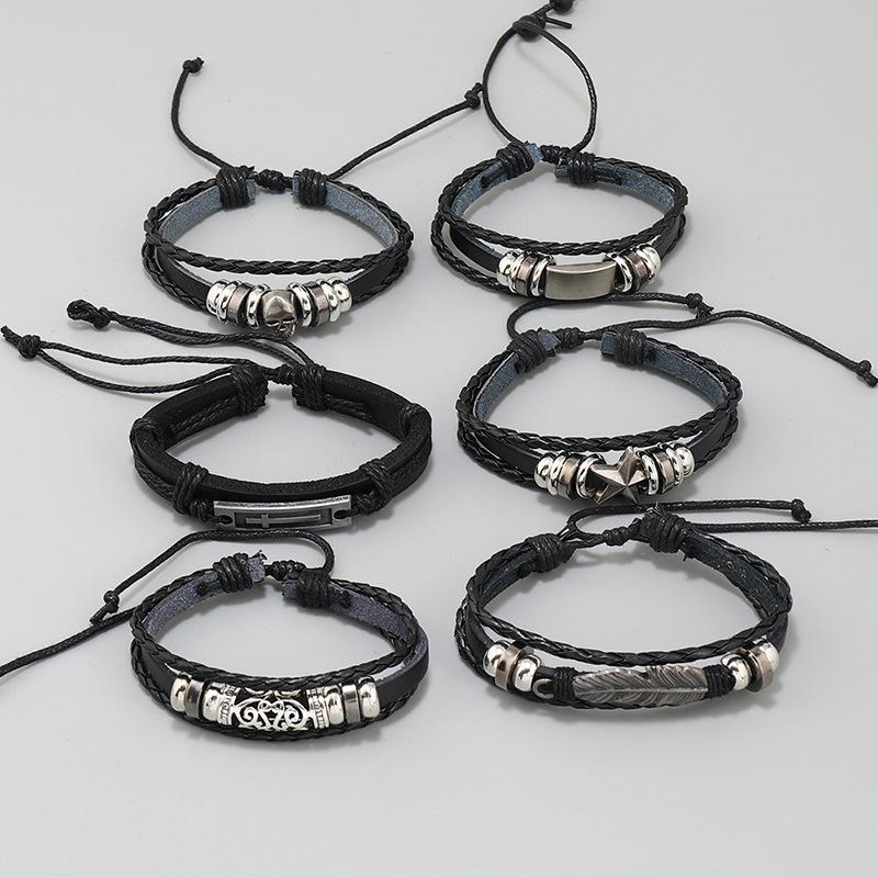 Pu Leather, Alloy, Plastic Material Punk Geometric Pu Leather Alloy Plastic Plating Men's Bracelets Men Cord & Leather Bracelets