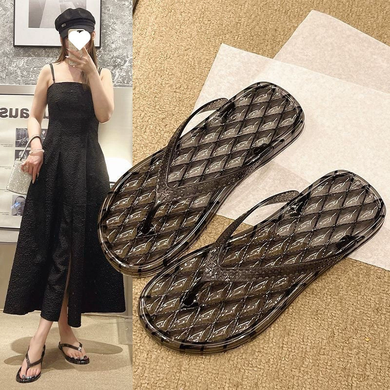 Корейская версия прозрачных шлепанцев модное желе женская нескользящая ножка летняя студенческая пляжная мягкая подошва тапочки