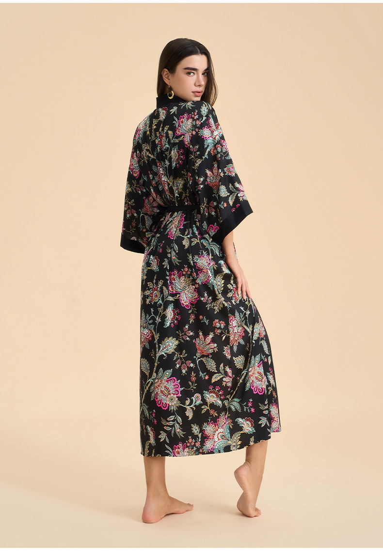 New Cross-border Bathrobe Pajamas For Women, High-end Spring Autumn Satin Chiffon European And American Style Home Wear,_ecoleips.com