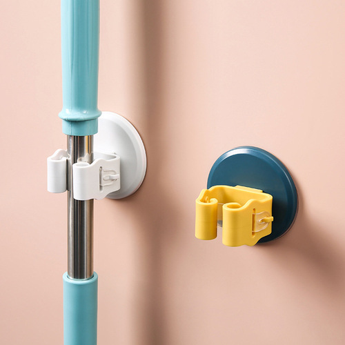 Wall-mounted mop clip, strong, traceless, punch-free hanger, broom mop rack, household umbrella hook storage