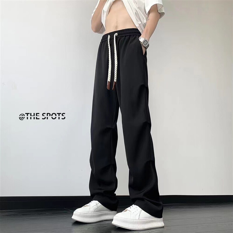 Off-white Folded Stacking Pants Men's Summer American Functional Parachute Soldier Crock Pants Quick-drying Ice Silk Pants