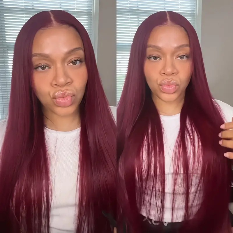 Parrucca in stile europeo-americano con bordo in pizzo, capelli sintetici lunghi e lisci, copertura completa della testa, riga centrale, popolare in Africa, taglia media._voghion.com