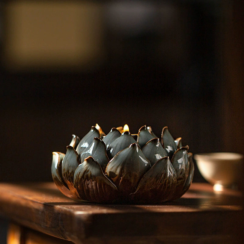 Большой керамический подсвечник Бытовая масляная лампа линия благовония с обратным потоком поклонение Лотос масло держатель лампы