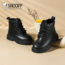 正品史努比童鞋冬季新款中大童男孩加绒加棉高帮马丁靴时尚男靴子