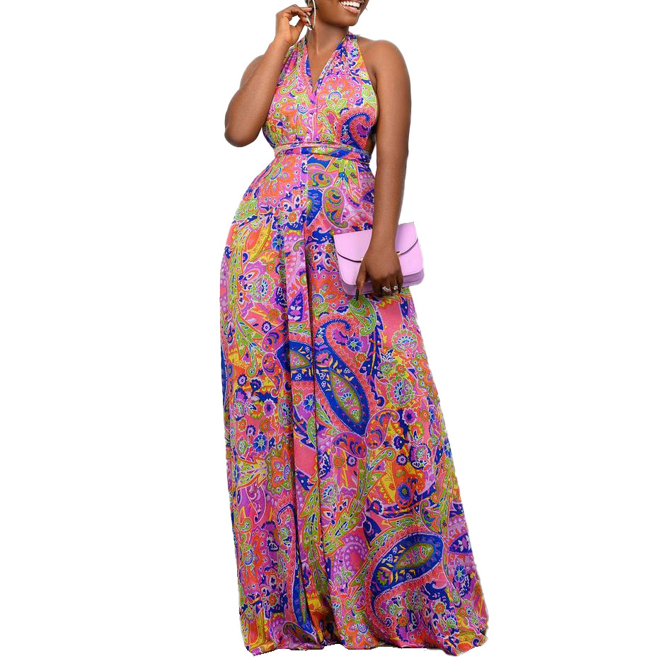 C8487 transfronteriza ropa de mujer 2022 nuevo europeo y americano impreso Halter multi-desgaste playa África más tamaño mono de comercio exterior