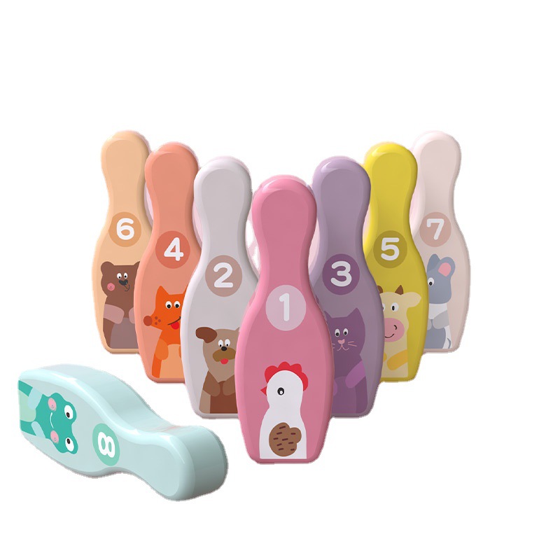 Puzzle infantil de mano pequeña juguetes deportivos al aire libre bolas de madera animales digitales bolos coloridos jugar