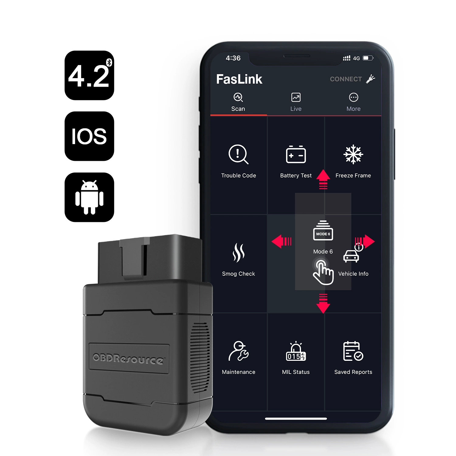 OBDResource P01 Диагностический прибор Bluetooth ELM327 Диагностический прибор неисправностей автомобиля поддерживает мобильный телефон iOS Android