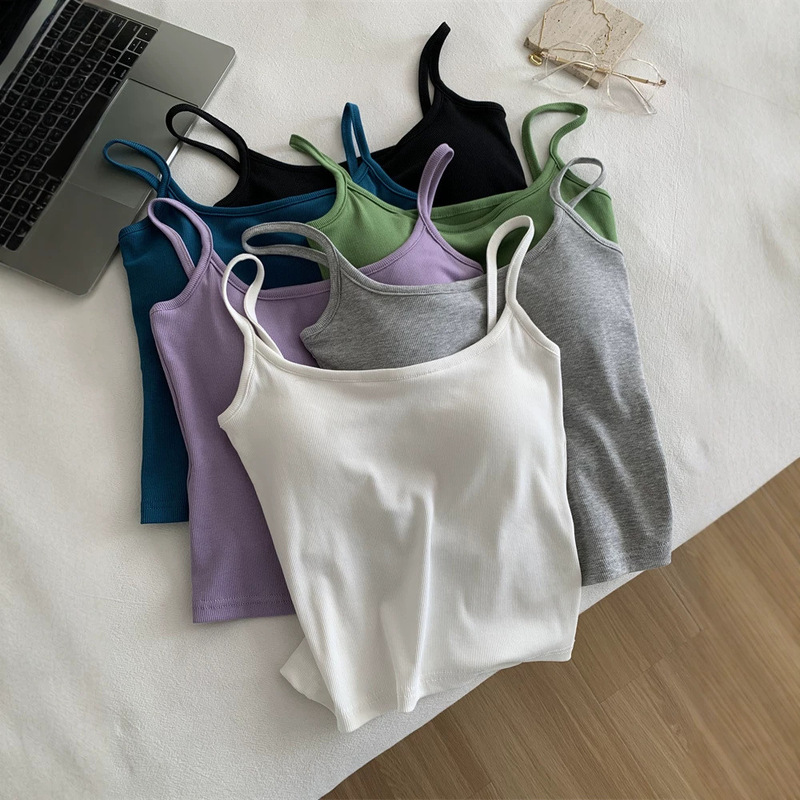 Basic All-match Camisole Vest with Chest Pad Women's Wear-free Underwear Base Spring and Summer New Slimming Flat Thin Shoulder Beautiful Back