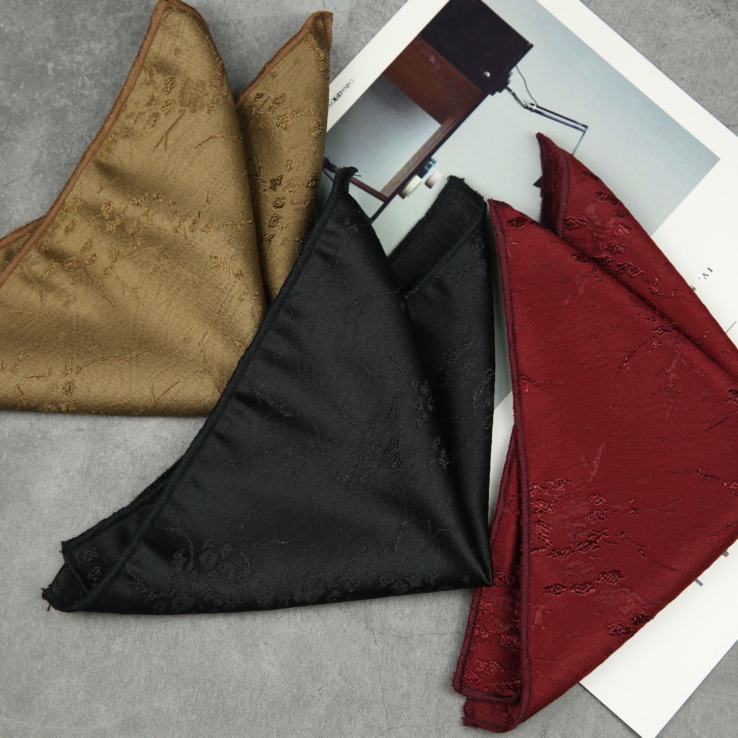 Black burgundy white pocket square men's suit business chest scarf dark pattern solid color suit handkerchief small square scarf_voghion.com