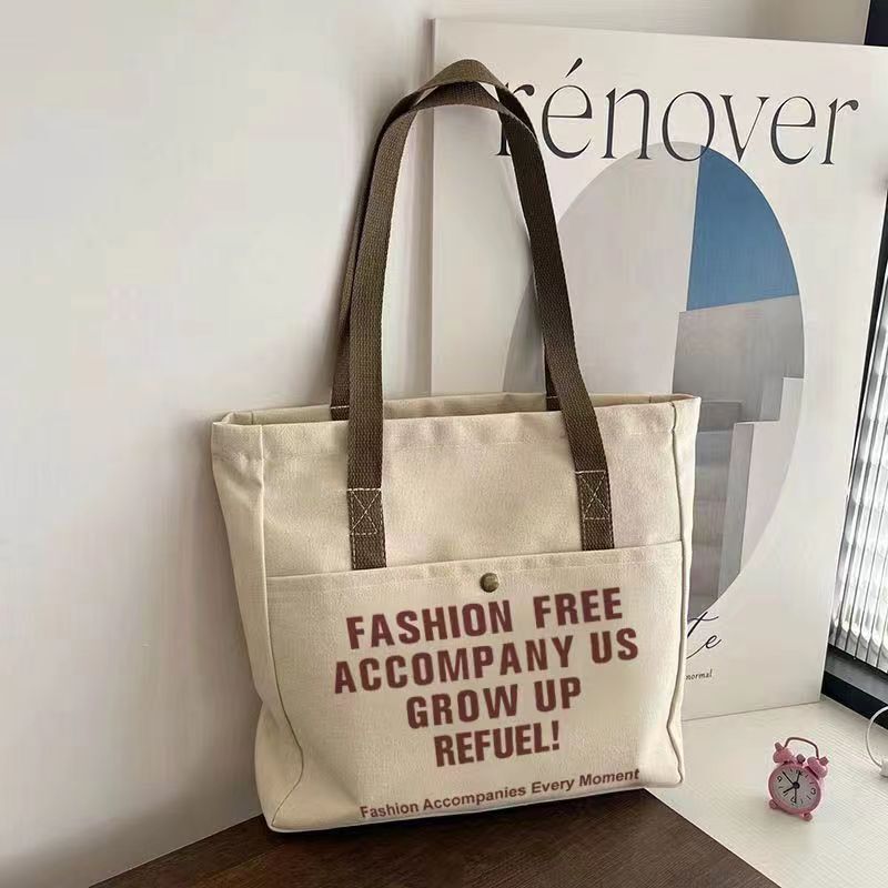 女学生帆布包装书韩版百搭单肩包大容量带拉链托特包上课通勤包DY|undefined