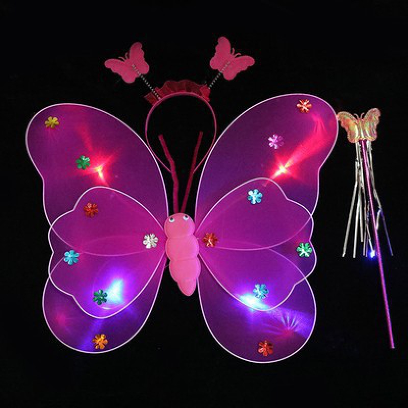 Mariposa luminosa alas de niña espalda juguetes flash niños maravillosos hadas varitas mágicas hadas flores set de tres piezas