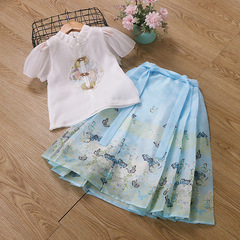 Chinese style Hanfu girl horse face skirt internet celebrity summer two-piece skirt Tang suit princess skirt student school uniform performance costume