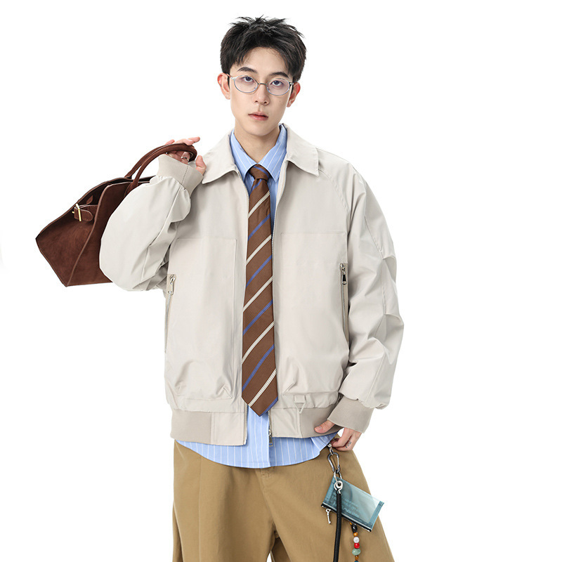 Cleanfit Black Bomber Jacket Men's Autum Handsome Stand-Up Collar Jacket American High Street Short Baseball Uniform