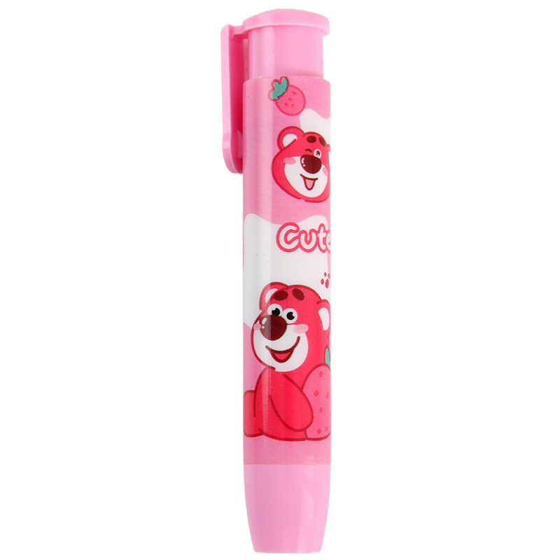 Cartoon Strawberry Bear Presione Eraser Papelería infantil creativo pequeño regalo retráctil presione la goma de borrar