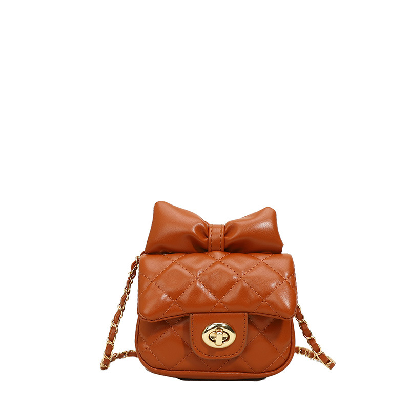 Mini bolso de hombro para niña, lindo lazo, cadena de moda, bolso de mensajero para niños, bolso de accesorios para niños rómbico