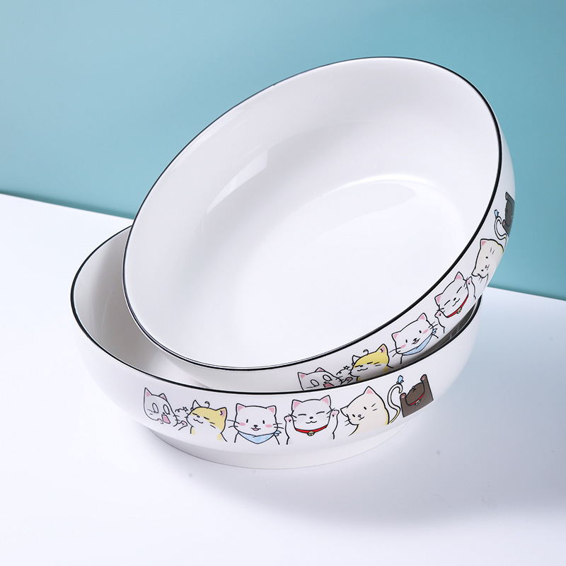 Modern simple cute style ceramic 9 inch kitten electronic bowl large soup bowl pickled fish bowl