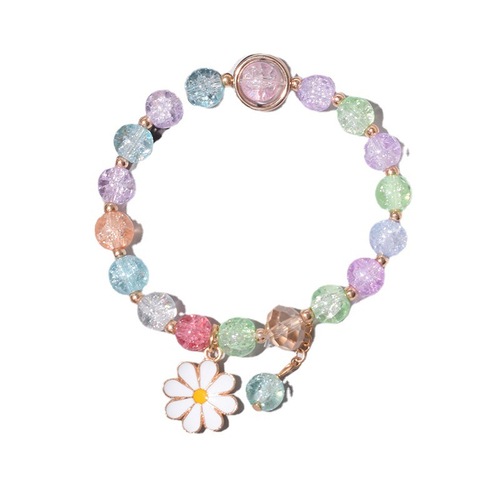 New style small fragrant style crystal beaded colorful daisy bracelet student girl glazed elastic bracelet hand ornaments