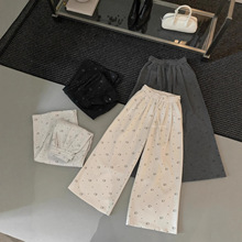 MISS密思家 秋冬简约休闲卡通动漫印花厚实抽绳阔腿休闲裤女89041