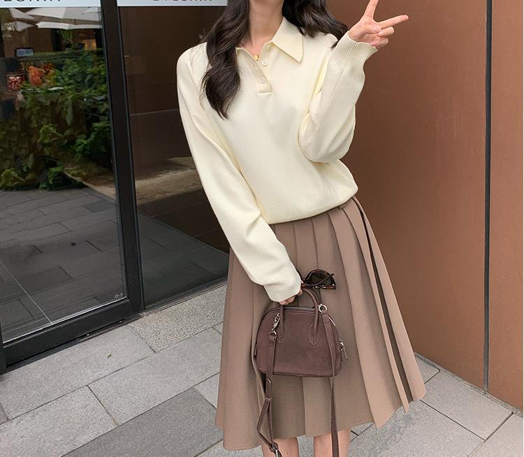 pusuemde 慵懒基因 polo领套头毛衣女秋季宽松慵懒长袖针织衫上衣|undefined