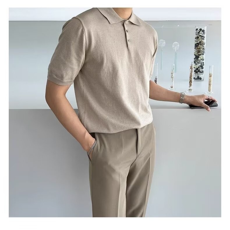 Camisa POLO casual delgada de estilo de verano de estilo maduro ligero, camiseta simple de moda retro americana, hombre de moda de manga corta