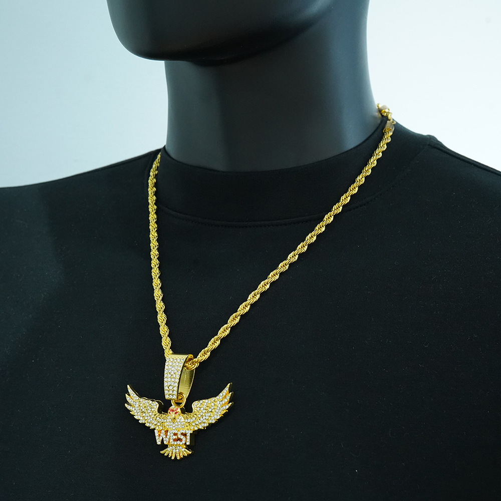 Juego de collar de 5mm de búho volador con diamantes dominantes de hip-hop para hombre, joyería de moda de diamantes completos tridimensionales de aleación